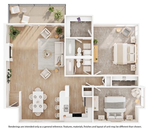 Floor plan for 2 beds, 2 baths, 1216 sqft